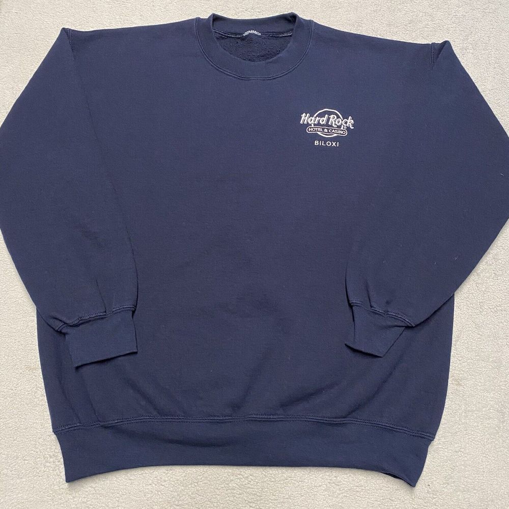 Hard Rock Cafe Sweatshirt Adult XL Navy Blue Biloxi Crewneck‎ Vintage
